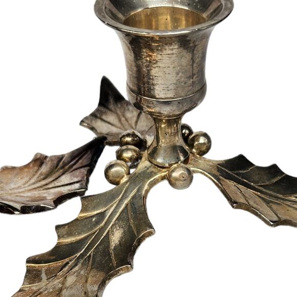 Restoration Hardware Christmas holly candlesticks pair silver - Picture 3 of 8